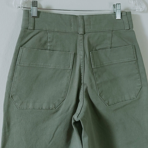 Everlane Organic Cotton Wide Leg Pant Size 2 Green Comfort Utility Straight Leg - Picture 5 of 11